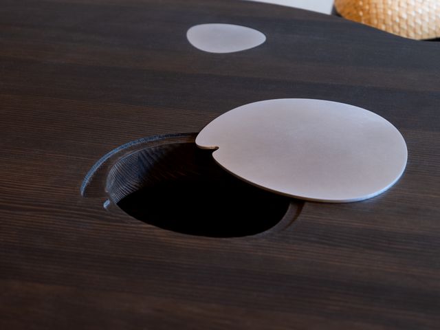 Image of artwork titled "Ebony Coffee Table and Hanji Stools" by Uju (Will Hu &amp; James Chung)