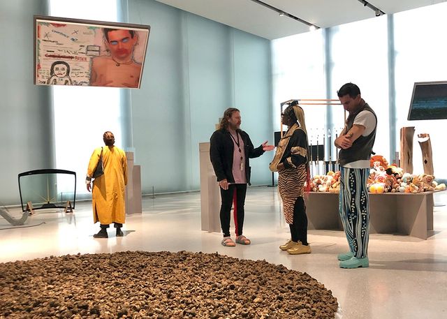 Heat Exchange artists at a tour of "I Call it Art" at Nasjonal Museet, Oslo, with exhibition Curator Geir Haraldseth. Image: Naomi Fisher.
