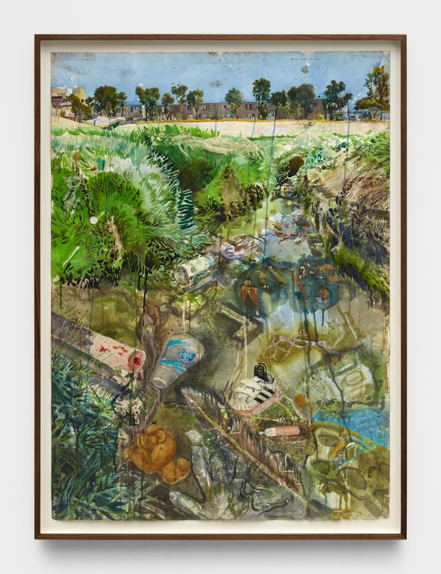 Image of artwork titled "Ballona Creek 2 (Hello Kitty/ You Belong Here/ End Plastic Waste)" by Sterling Wells