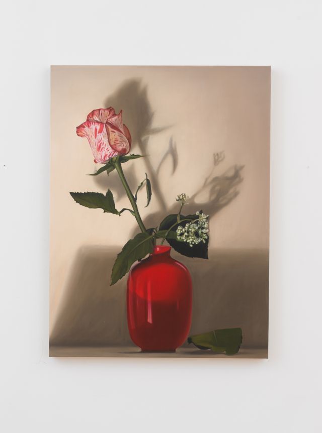 Image of artwork titled "Rose with Red Vase" by Cait Porter