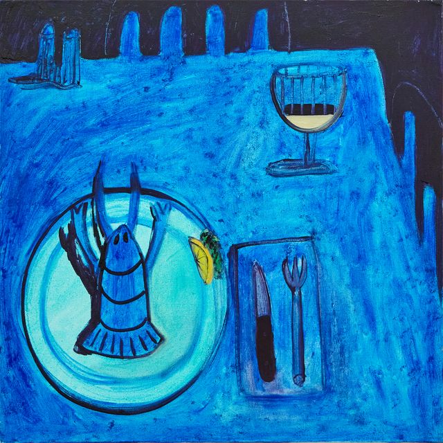 Image of artwork titled "an existential lobster, blue" by Aaron Maier-Carretero