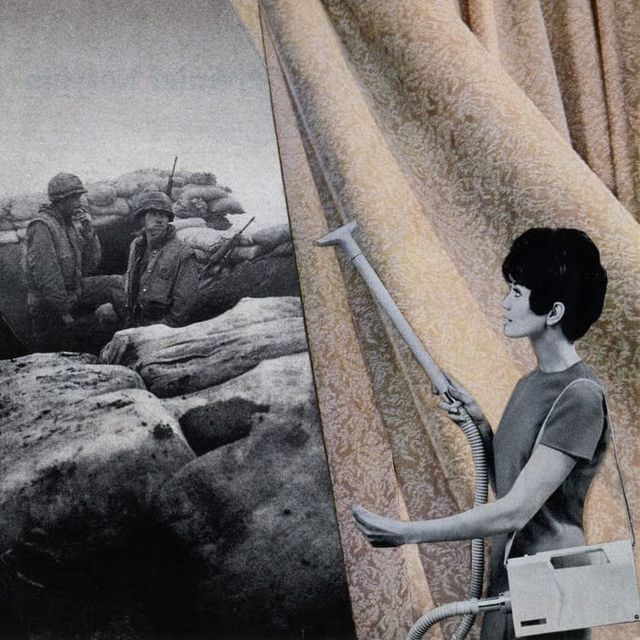 Martha Rosler, “Cleaning the Drapes,” c. 1967-72. Photomontage. Image courtesy of the artist and Mitchell-Innes & Nash