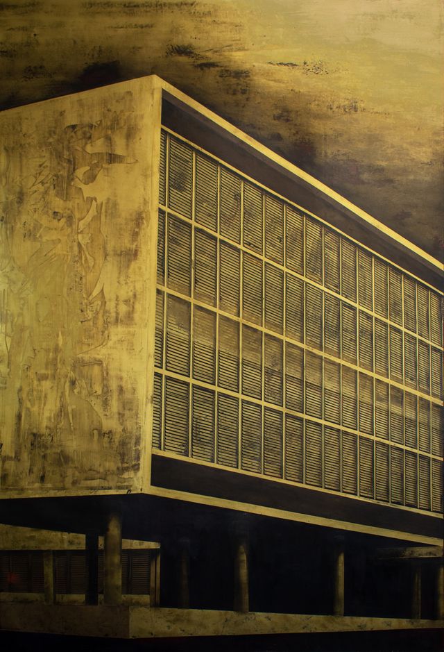 Image of artwork titled "ID. República Dominicana: Facultad de Ingeniería y Arquitectura (FIA) Universidad Autónoma de Santo Domingo (UASD) 1955 Arq. José Antonio Caro " by Rogelio Báez