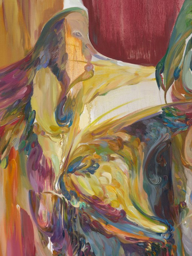 Image of artwork titled "We hang suspended, like letters left unwritten, rain-bound to spring’s envelope — full moon" by YaYa Yajie Liang