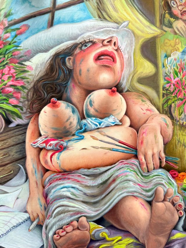 Image of artwork titled "Painting in Bed (After Mantegna)" by Rebecca Morgan