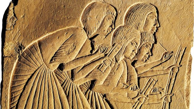 Relief Depicting Scribes, taken from the Tomb of Horemheb in Saqqara, Egypt, ca. 1350 BC. Courtesy National Archeological Museum, Florence