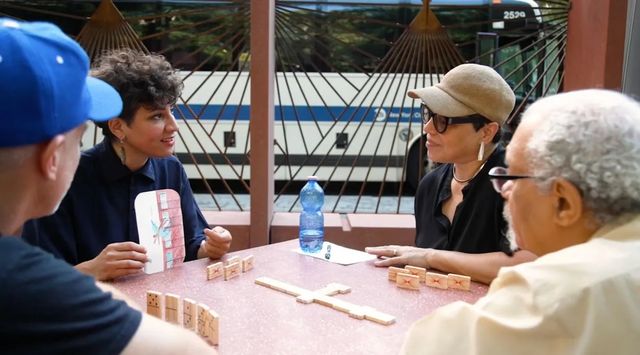 Domino Table Talks as part of Edra Soto: Graft at Doris C. Freedman Plaza, Central Park. Photo credit: Manuel Molina Martagon courtesy Public Art Fund and The Clemente Center.