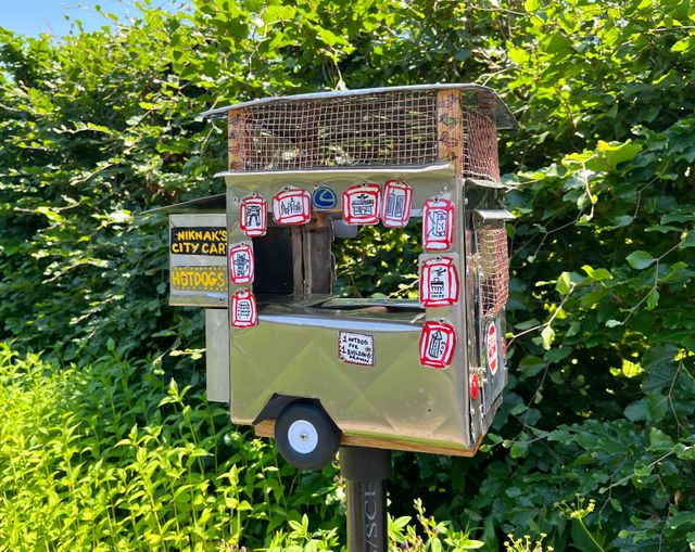 Image of artwork titled "Niknak’s City Cart (Birdhouse)" by Pat McCarthy