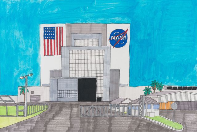 Image of artwork titled "Vehicle Assembly Building of Kennedy Space Center, Cape Canaveral, Florida" by Joe Zaldivar
