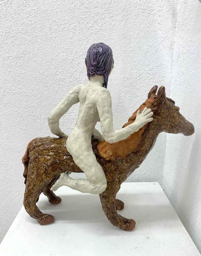 Image of artwork titled "Purple-Haired Rider" by Cathy Akers