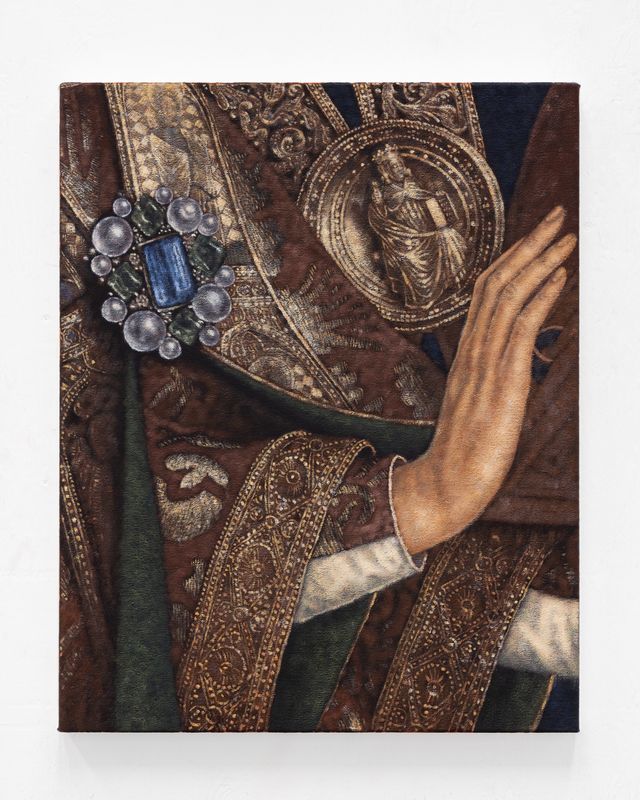 Image of artwork titled "Brocade cope with hand (study of splendour)" by Jennifer Carvalho