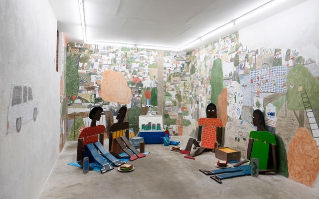 Installation view of Azikiwe Mohammed, “Outside and With Place” at Good Weather