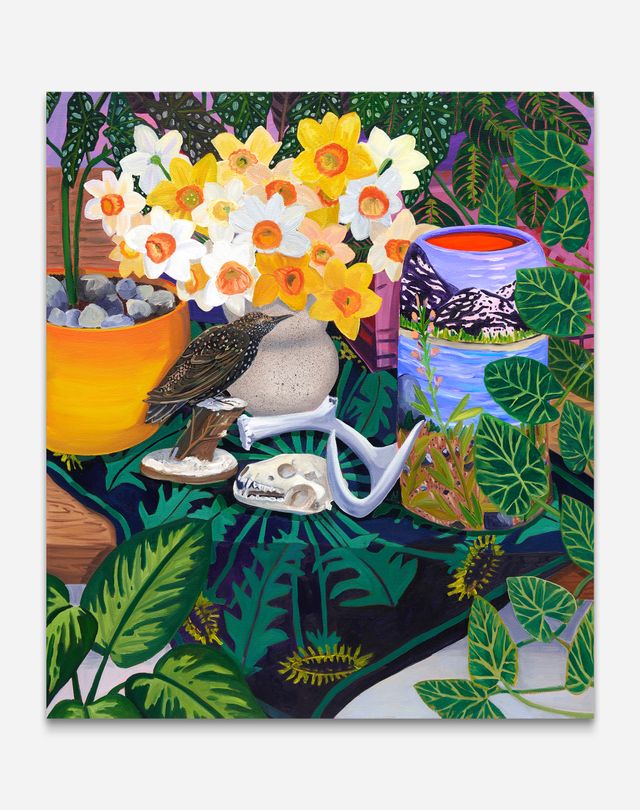 Image of artwork titled "Starling with Narcissus and Landscape Vase" by Anna Valdez