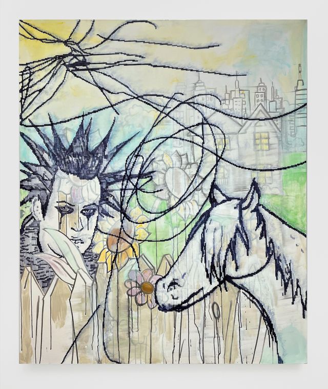 Image of artwork titled "House, City, Fence, and Flowers / Punk Horse" by Joe W. Speier