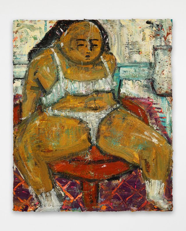 Image of artwork titled "Leaning back on ottoman" by Monica Kim Garza