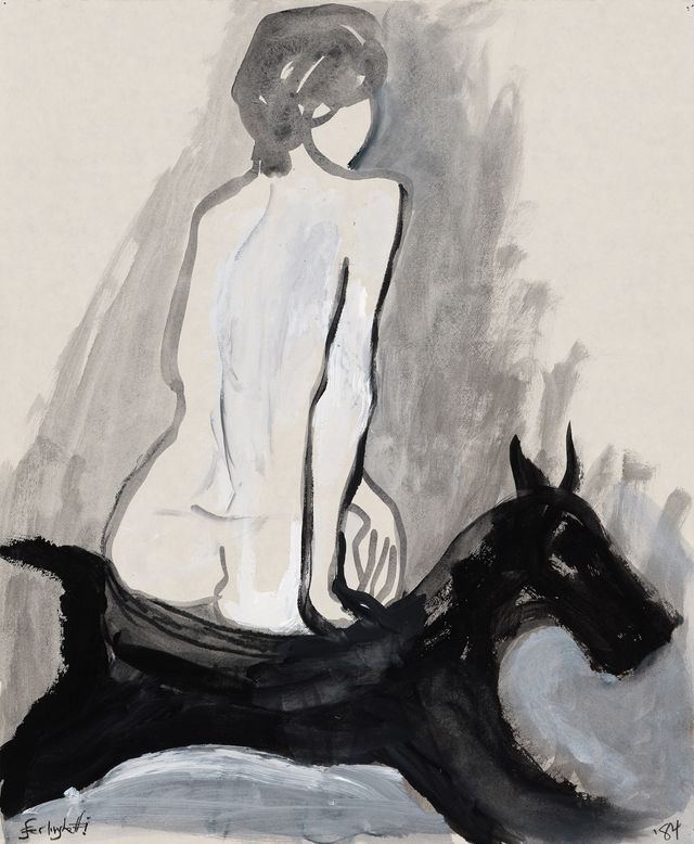Image of artwork titled "Model and Dog" by Lawrence Ferlinghetti