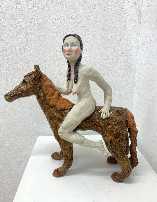 Image of artwork titled "Purple-Haired Rider" by Cathy Akers