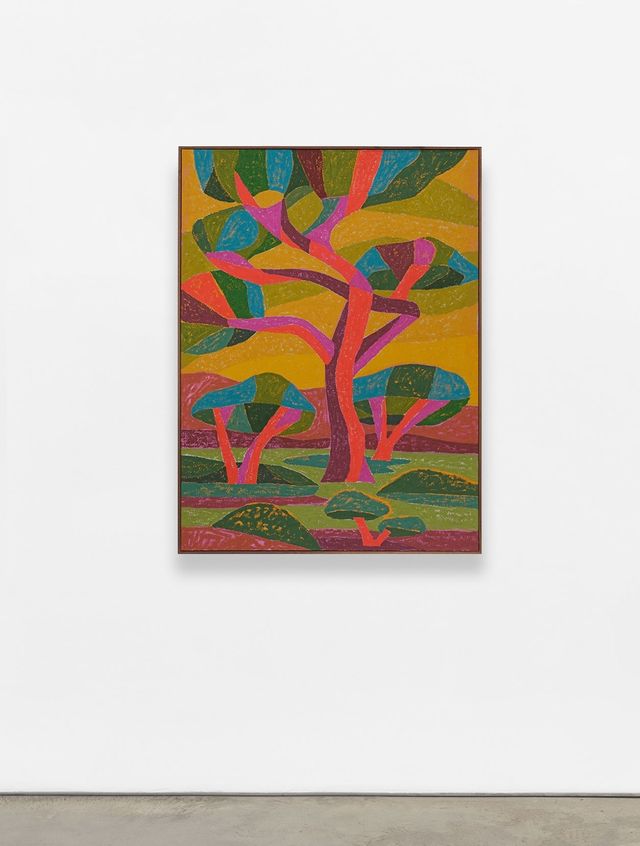 Image of artwork titled "Zebra Tree, 2025 Oil on canvas, wood frame 48 x 36 inches" by Abel Macias