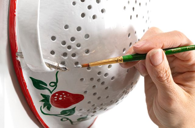 Image of artwork titled "Colander with eyelash and drill bit" by Tamara Johnson