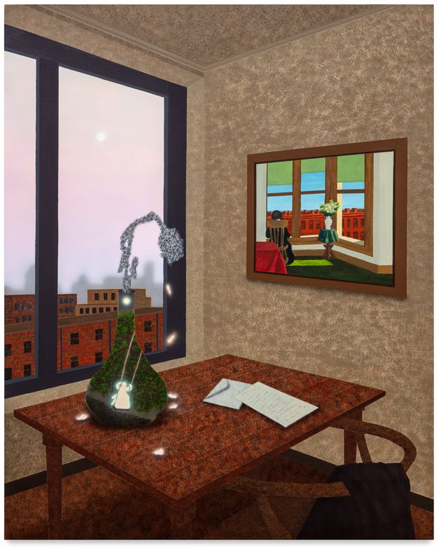 Image of artwork titled "Still Life with Jar, Letter, and Edward Hopper’s Room in Brooklyn" by Sung Hwa Kim