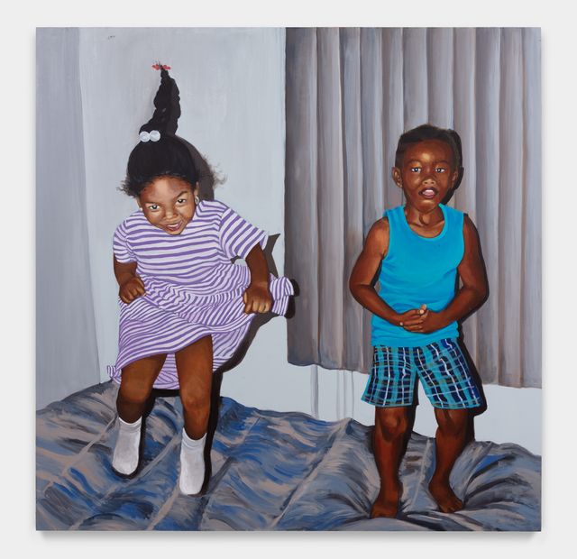 Image of artwork titled "Aya and Keba jumping on the bed, Brooklyn NY #1 " by Aya Brown