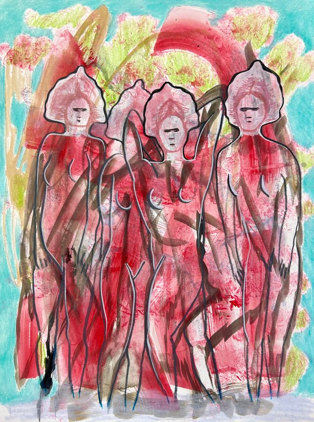 Image of artwork titled "Mushroom Headed Bathers" by Jennifer Coates