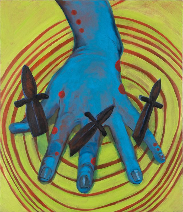 Image of artwork titled "The Elastic Edges (Blue hand, Red mapping)" by Itsuki KAITO