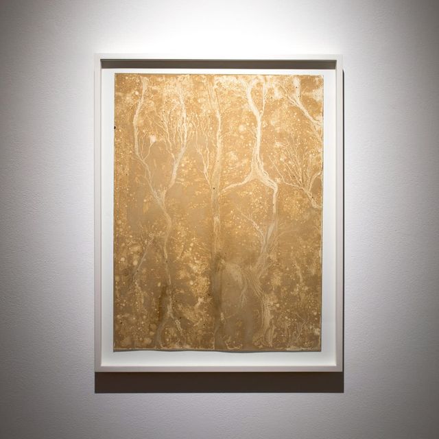 Shinji Turner-Yamamoto, “Sidereal Silence: Irish Study #38,” 2016, ca. 450-million-year-old Ordovician fossil dust, turf ash, mica, rainwater, nikawa glue, tree resin, arches paper, 21.5 x 17.5 inches