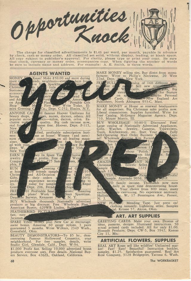 Image of artwork titled "your FIRED" by Karen Finley