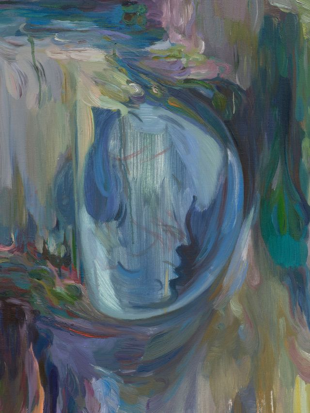 Image of artwork titled "My bones are branches of the stars, where dust spirals outward from within. I curl like ancient oracle bone script, quietly forming the shape of water in the belly of the carp’s migration. When my eyelids close, all the inverted wheat begins to rain, and within my skeleton, another self rises to draw water" by YaYa Yajie Liang