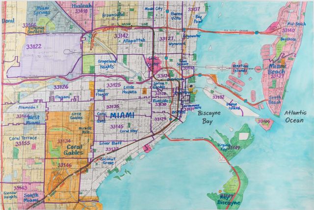 Image of artwork titled "Expanded Coverage Street Map of Central Miami and Coral Gables, Florida" by Joe Zaldivar