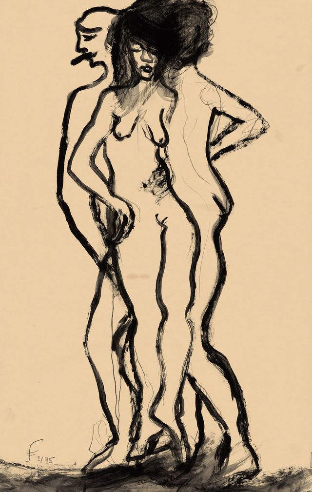 Image of artwork titled "Untitled (Three Figures)" by Lawrence Ferlinghetti