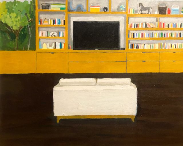 Image of artwork titled "White Sofa with TV" by Polly Shindler