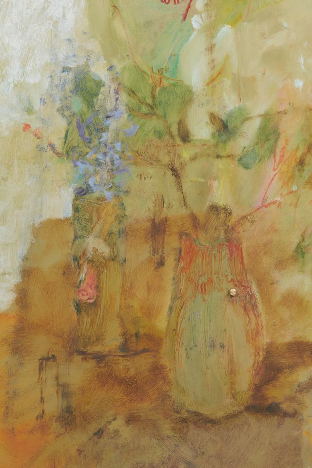 Image of artwork titled "Still life, daffodil, lilac, sharps, painting" by Willa Chasmsweet Wasserman