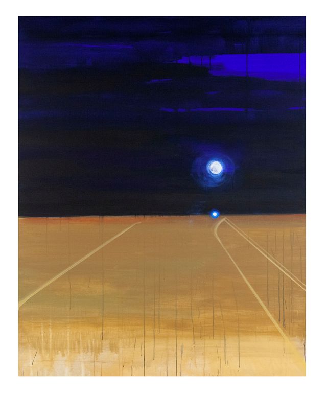 Image of artwork titled "Traveling (a man made light encounters the moon)" by C.J.  Chueca