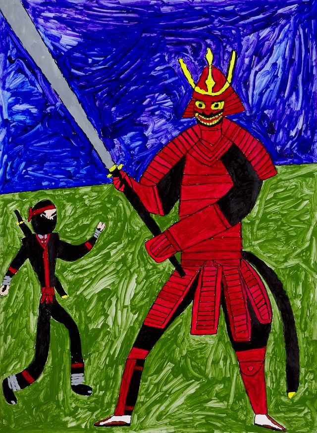 Image of artwork titled "Samurai and Ninja Battle" by Kevin Bermudez