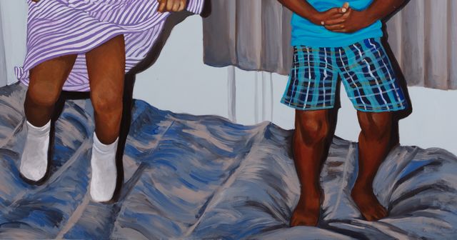 Image of artwork titled "Aya and Keba jumping on the bed, Brooklyn NY #1 " by Aya Brown
