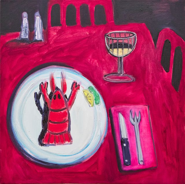 Image of artwork titled "an existential lobster, red" by Aaron Maier-Carretero