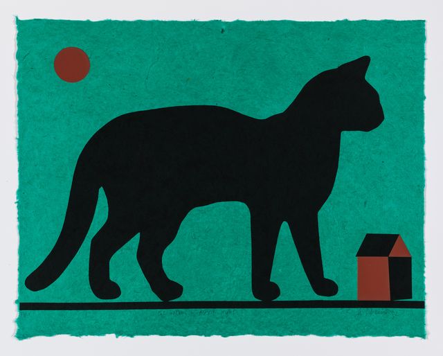Image of artwork titled "Cat Walking in Astoria Night" by Ann Schaumburger