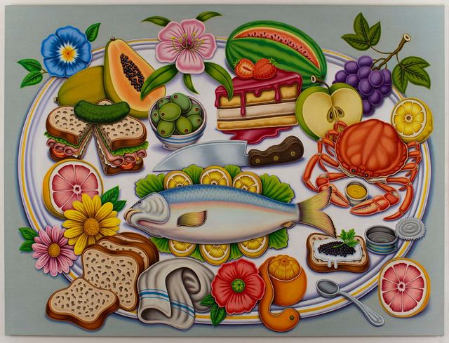 Image of artwork titled "Plate with Fish, Crab, Cake and Caviar" by Pedro Pedro