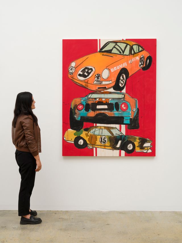 Image of artwork titled "Orange Porsche and Red Racing Stripes" by Liz  Markus