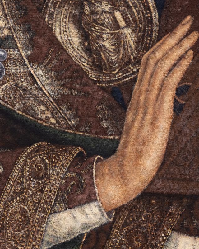 Image of artwork titled "Brocade cope with hand (study of splendour)" by Jennifer Carvalho