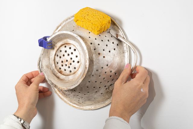 Image of artwork titled "Colander with sponge and clip" by Tamara Johnson