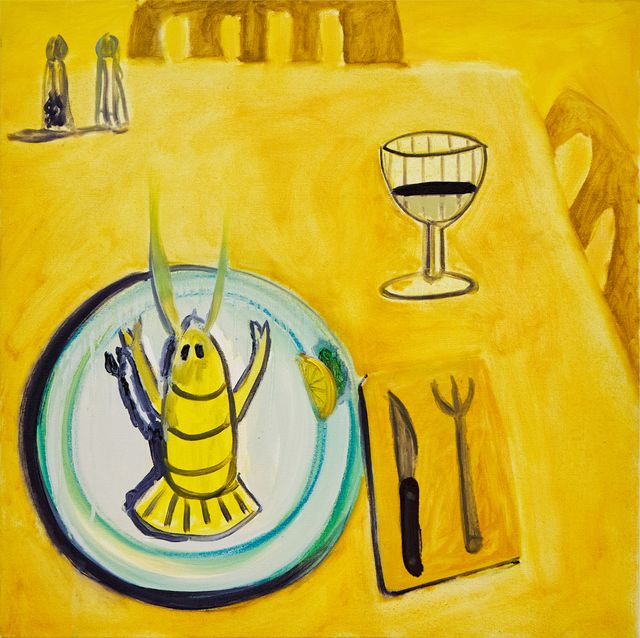 Image of artwork titled "an existential lobster, yellow" by Aaron Maier-Carretero