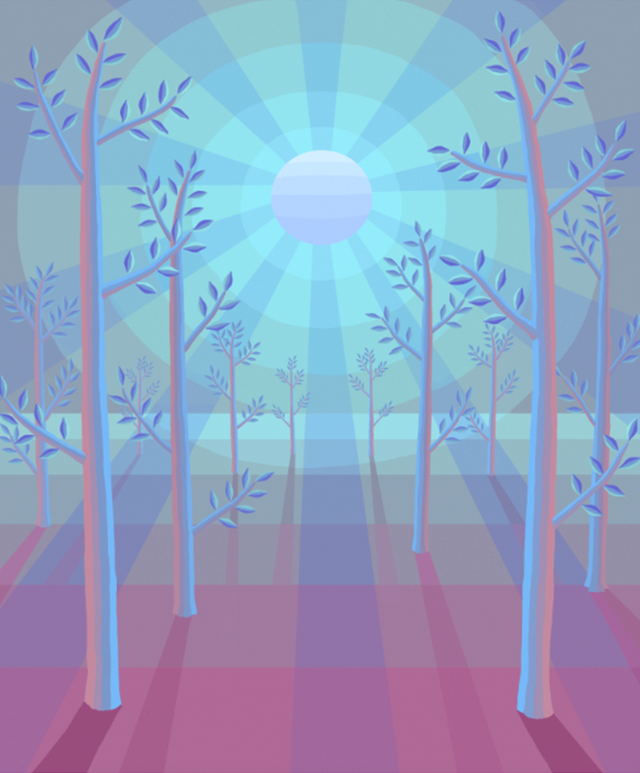 Image of artwork titled "Tress and Moon Rays (Blue, Cyan and Magenta)" by Amy Lincoln