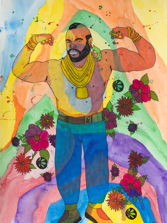 Image of artwork titled "Mr. T, from the Heroes and Mom's Manteles series" by Karla Diaz