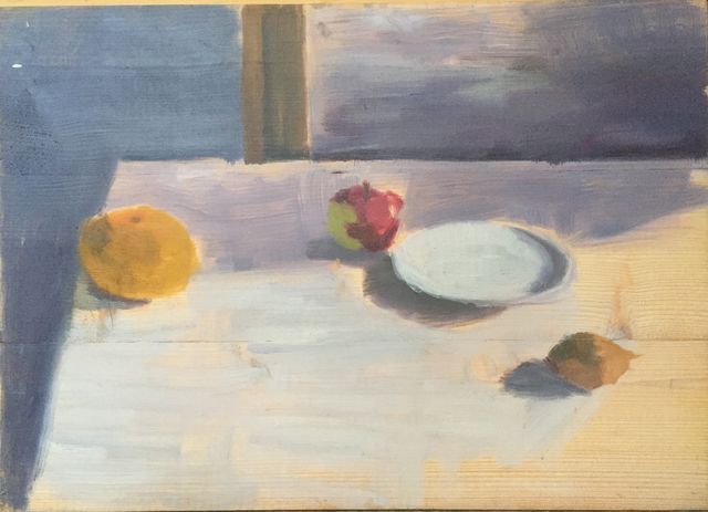 Image of artwork titled "Still life with grapefruit, apple and onion" by Peter Kruse Larsen