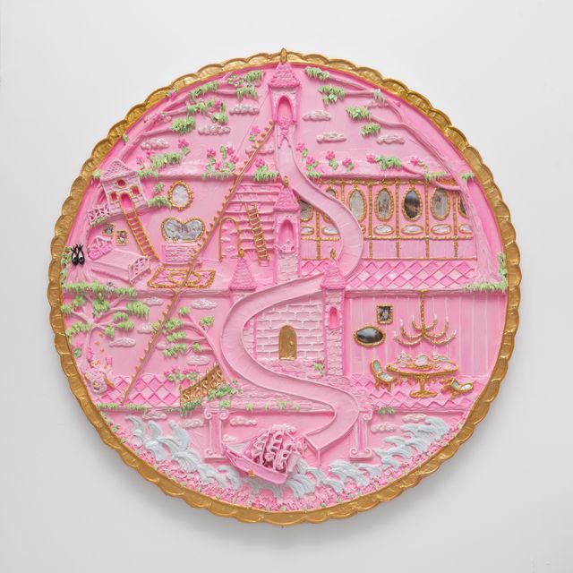 Image of artwork titled "Voyage to the Pink Castle from the Surveillance Locket Series" by Yvette Mayorga