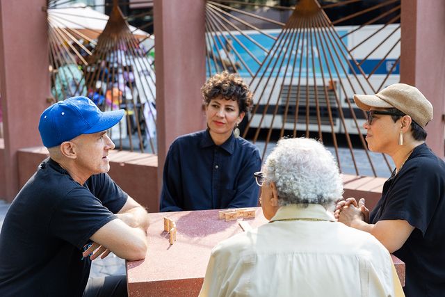 Domino Table Talks as part of Edra Soto: Graft at Doris C. Freedman Plaza, Central Park. Photo credit: Manuel Molina Martagon courtesy Public Art Fund and The Clemente Center.


