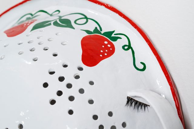 Image of artwork titled "Colander with eyelash and drill bit" by Tamara Johnson